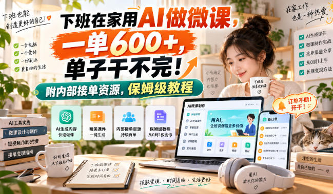 下班在家用AI做微课，一单600+，单子干不完！附内部接单资源，保姆级教程【揭秘】 - 福创网