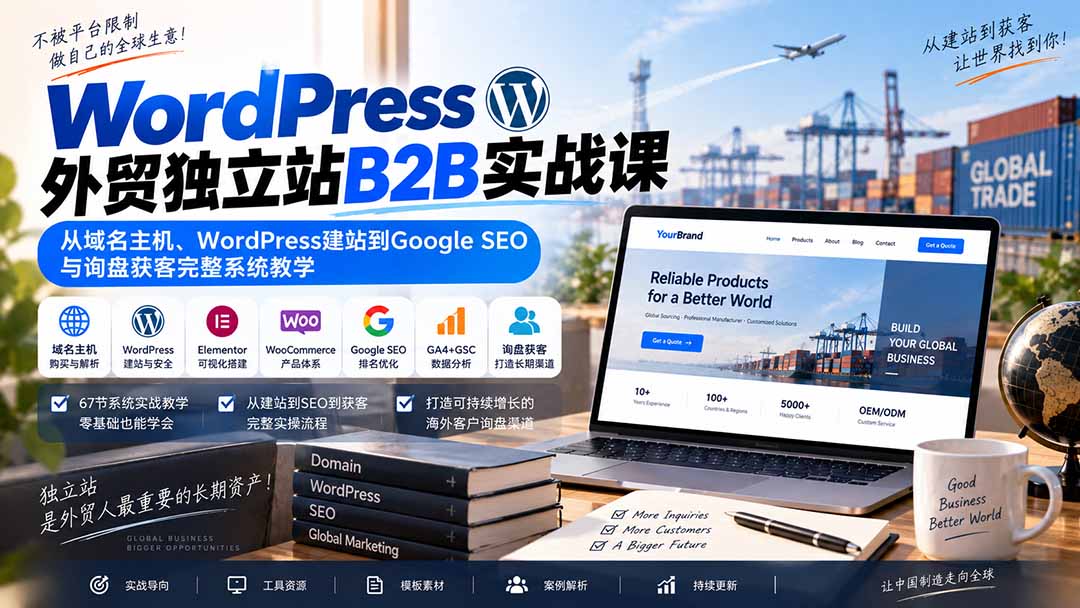 WordPress外贸独立站B2B实战课：从域名主机、WordPress建站到Google SEO与询盘获客完整系统教学 - 福创网