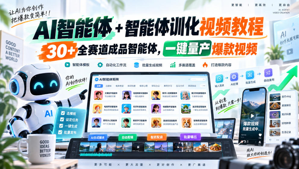 AI智能体+智能体训化视频教程，30+全赛道成品智能体，一键量产爆款视频 - 福创网