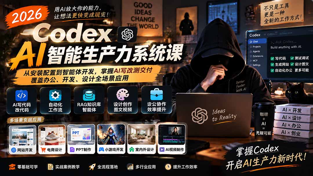 2026 Codex AI智能生产力系统课-更新｜从安装配置到智能体开发，掌握AI写改测交付，覆盖办公、开发、设计全场景应用 - 福创网