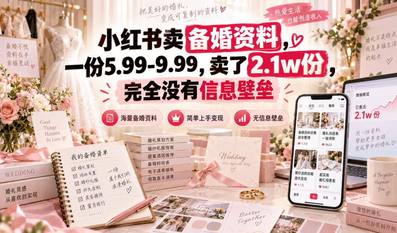 小红书卖备婚资料，一份5.99-9.99，卖了2.1w份，完全没有信息壁垒 - 福创网