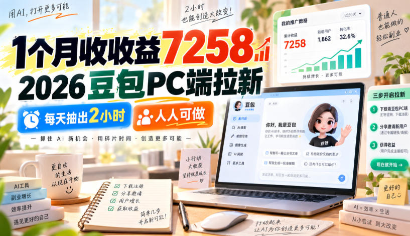 1个月收收益7258，2026豆包PC端拉新，每天抽出2小时，人人可做 - 福创网