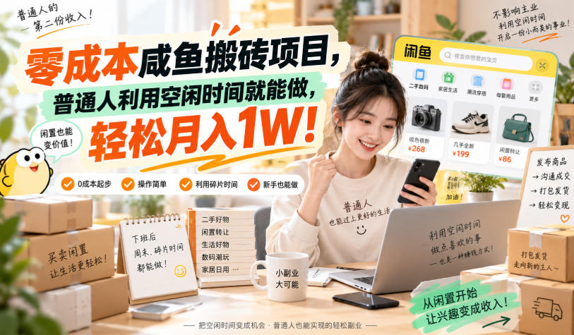 零成本咸鱼搬砖项目，普通人利用空闲时间就能做，轻松月入1W！【揭秘】 - 福创网