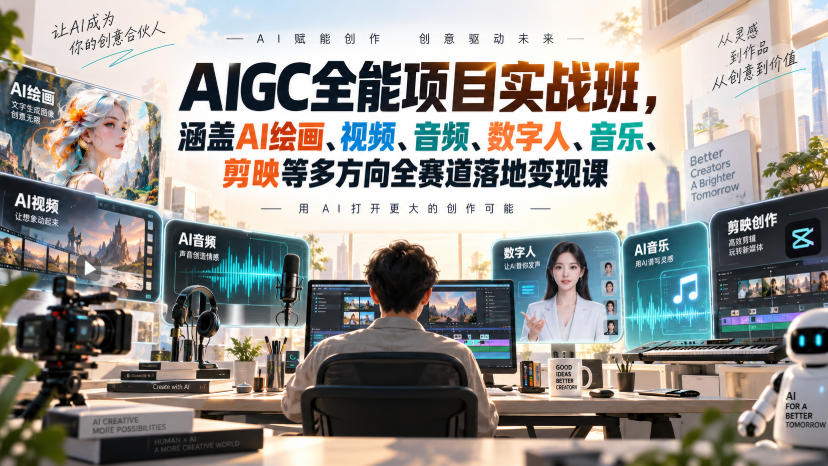 AIGC全能项目实战班，涵盖AI绘画、视频、音频、数字人、音乐、剪映等多方向全赛道落地变现课(更新) - 福创网