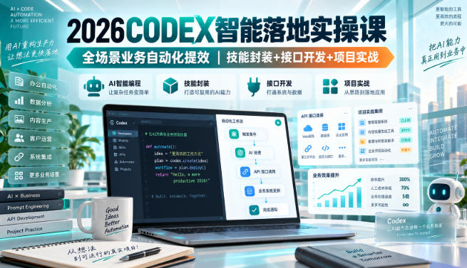 2026Codex智能落地实操课，全场景业务自动化提效，技能封装+接口开发+项目实战 - 福创网