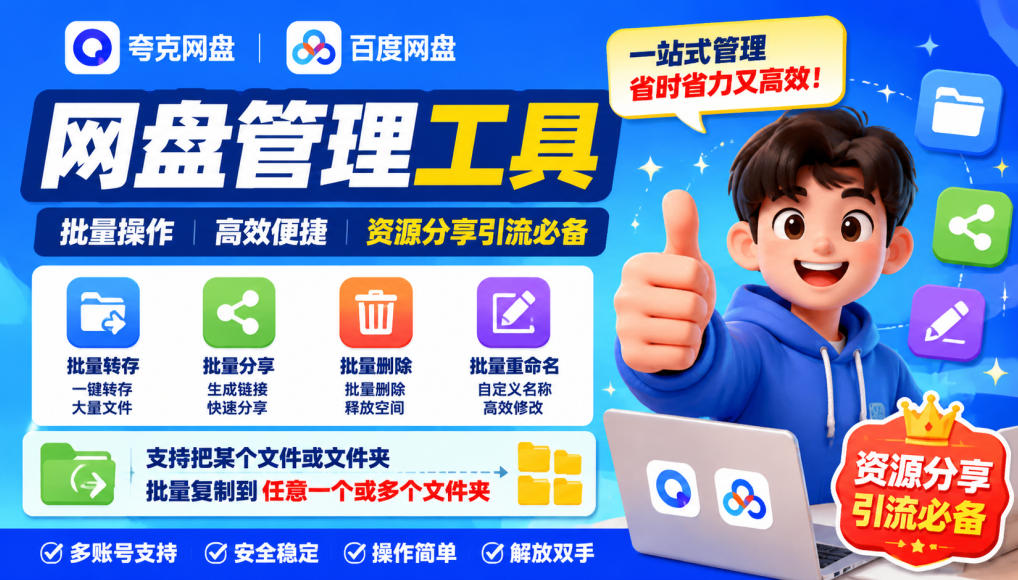 夸克网盘批量文件重命名，批量转存、批量分享、批量复制，内置AI功能 - 福创网