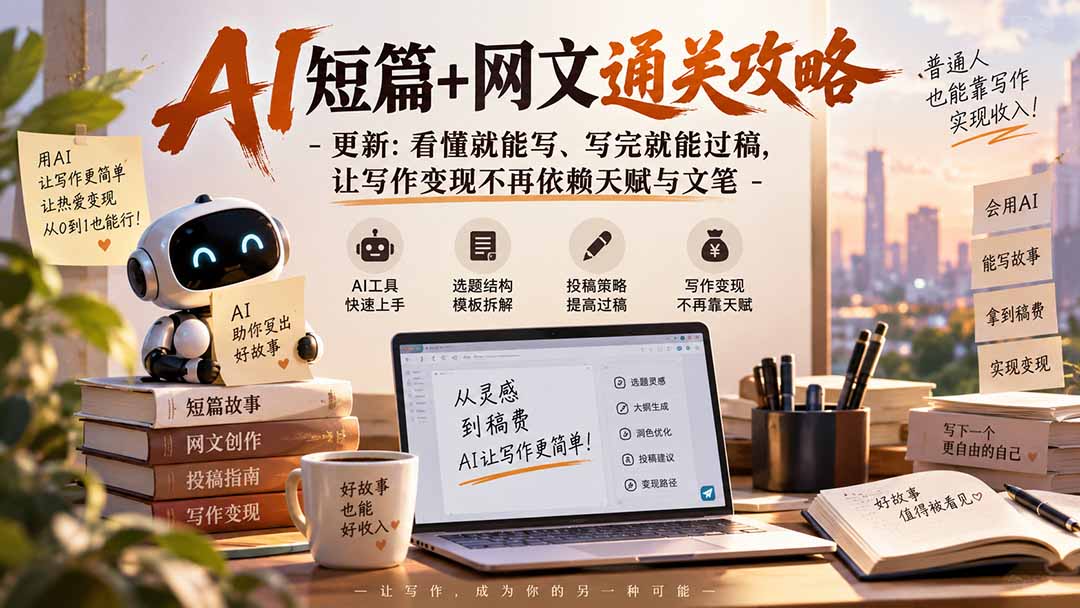AI短篇+网文通关攻略-更新0921：看懂就能写、写完就能过稿，让写作变现不再依赖天赋与文笔 - 福创网