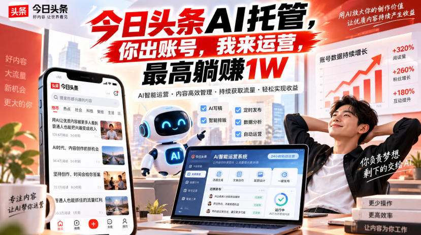 今日头条AI托管，你出账号，我来运营，最高躺賺1W【揭秘】 - 福创网