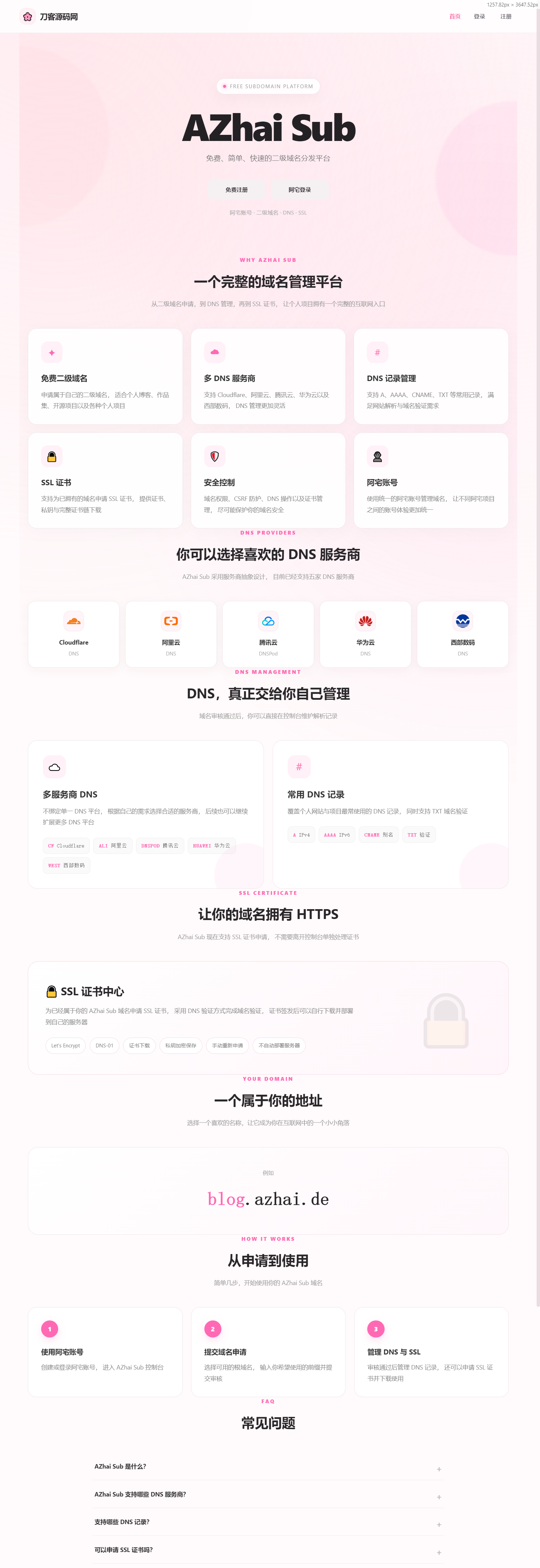 阿宅二级域名分发系统 轻量化全开源 - 福创网