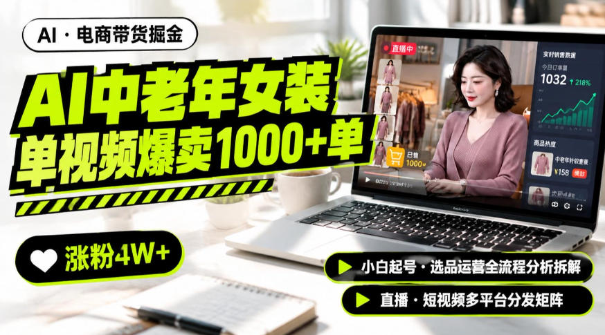 AI中老年服装带货赛道新玩法，一个视频卖出1000多单涨粉4W+，小白起号选品运营全流程分析拆解 - 福创网