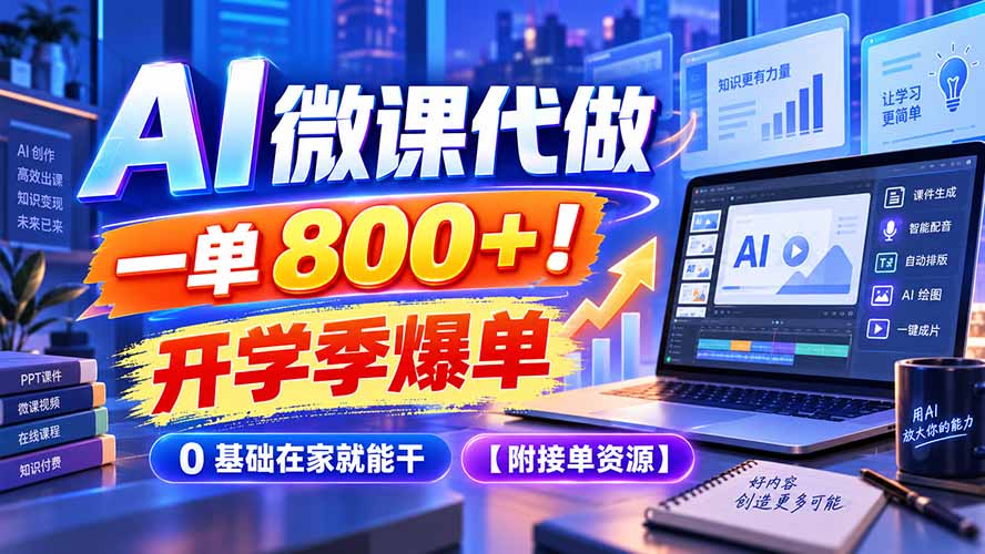 AI 微课代做，一单 800+！开学季爆单，0 基础在家就能干【附接单资源】 - 福创网