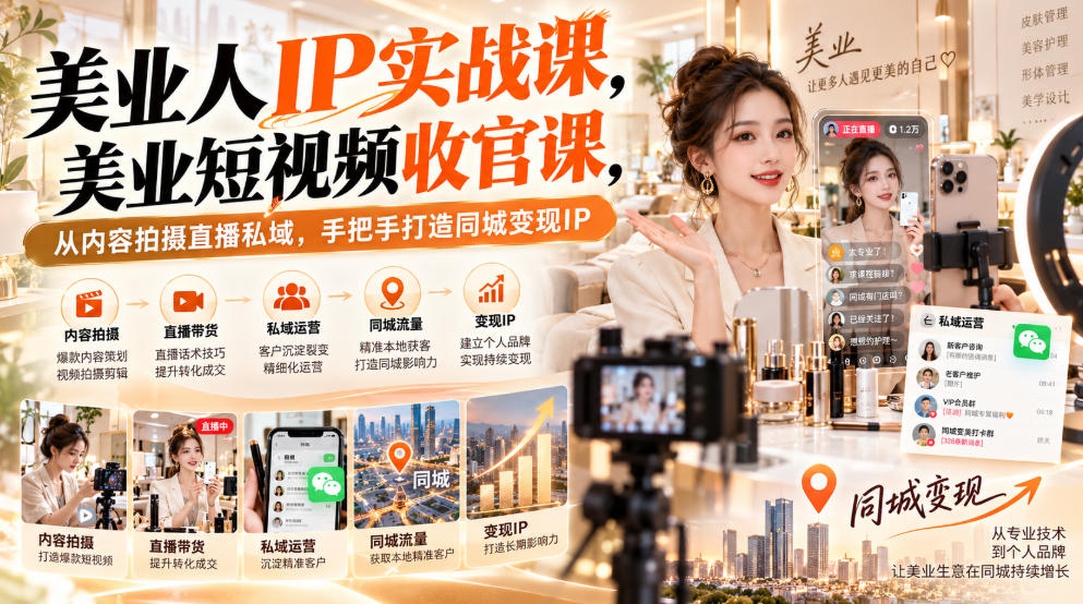 【无水印】美业人IP实战课，美业短视频收官课，从内容拍摄直播私域，手把手打造同城变现IP - 福创网