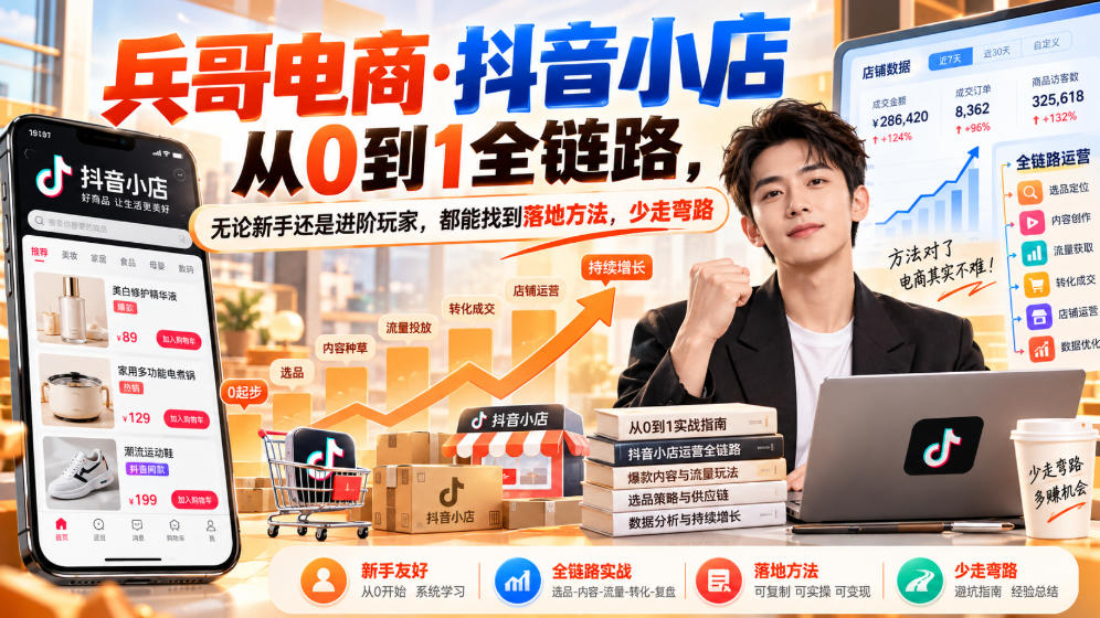 【无水印】兵哥电商·抖音小店从0到1全链路，无论新手还是进阶玩家，都能找到落地方法，少走弯路(更新9月) - 福创网