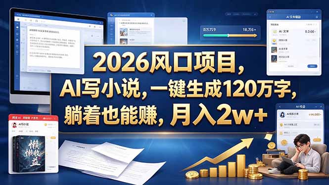 2026 风口项目，AI 写小说，一键生成 120 万字，躺着也能赚，月入 2w + - 福创网