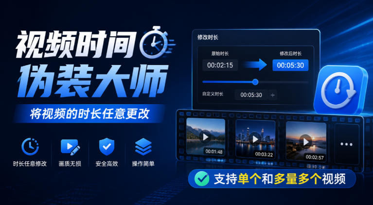 视频时间伪装大师，将视频的时长任意更改，支持单个和多量多个视频 - 福创网