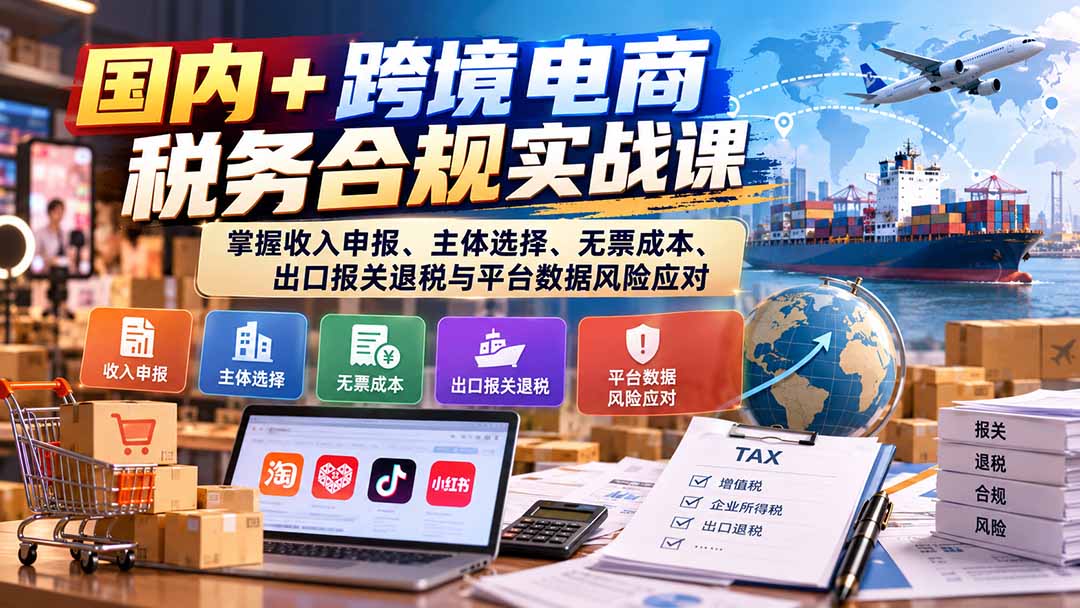 国内+跨境电商税务合规实战课：掌握收入申报、主体选择、无票成本、出口报关退税与平台数据风险应对 - 福创网