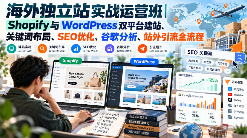 海外独立站实战运营班｜Shopify与WordPress双平台建站、关键词布局、SEO优化、谷歌分析、站外引流全流程 - 福创网