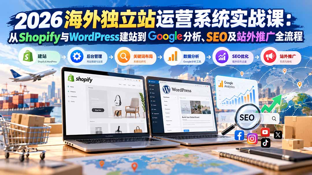 2026海外独立站运营系统实战课：从Shopify与WordPress建站到Google分析、SEO及站外推广全流程 - 福创网