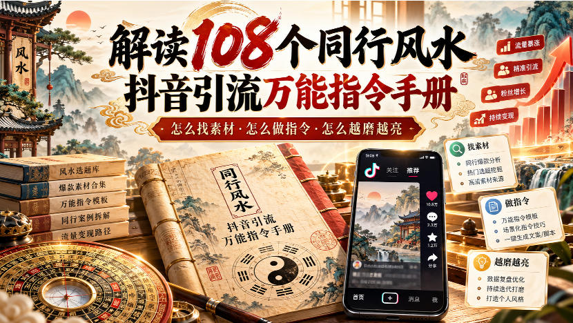 解读108个同行风水抖音引流万能指令手册，怎么找素材·怎么做指令·怎么越磨越亮【文档】 - 福创网