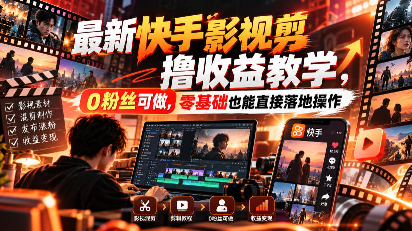 最新快手影视混剪撸收益教学，0粉丝可做，零基础也能直接落地操作 - 福创网