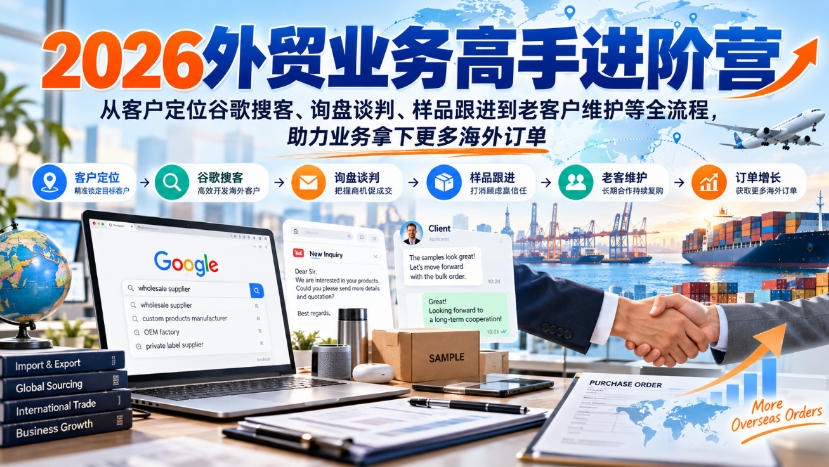 2026外贸业务高手进阶营，从客户定位谷歌搜客、询盘谈判、样品跟进到老客户维护等全流程，助力业务拿下更多海外订单 - 福创网