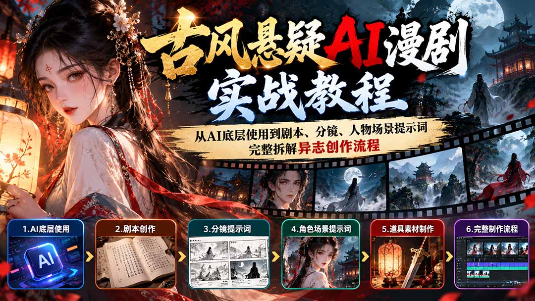 古风悬疑AI漫剧实战教程：从AI底层使用到剧本、分镜、人物场景提示词，完整拆解异志创作流程 - 福创网
