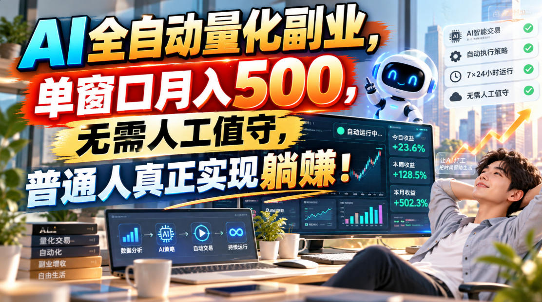 AI全自动量化副业，单窗口月入500，无需人工值守，普通人真正实现躺賺！ - 福创网