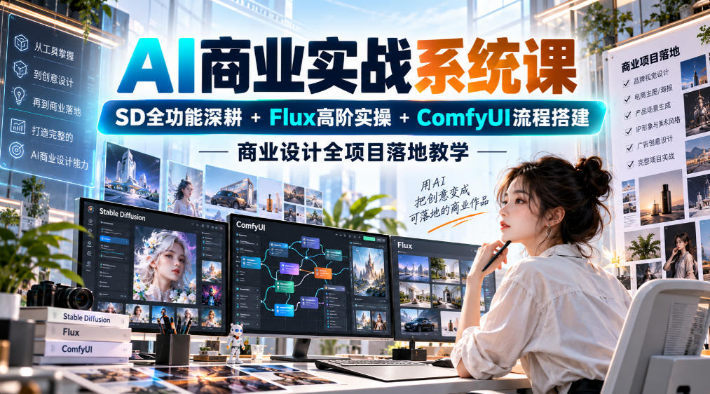 AI商业实战系统课｜SD全功能深耕+Flux高阶实操+Comfyui流程搭建，商业设计全项目落地教学 - 福创网