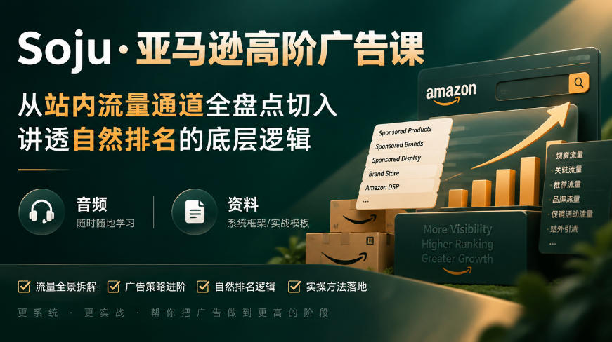 亚马逊高阶广告课，从站内流量通道全盘点切入，讲透自然排名的底层逻辑(直播+音频+资料) - 福创网