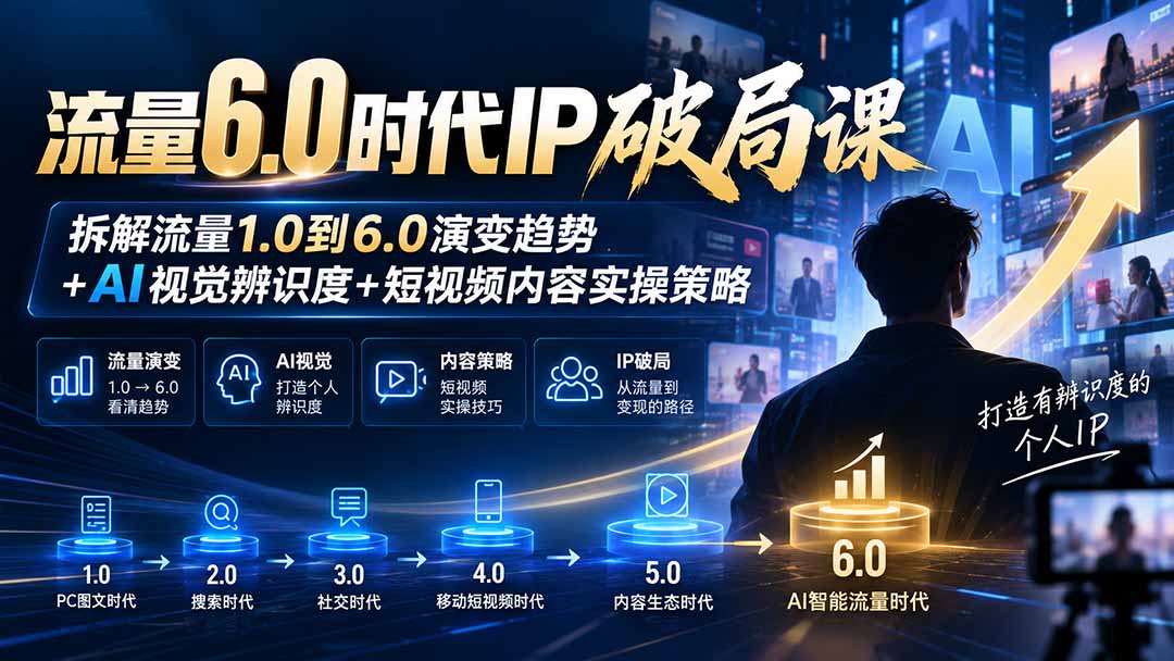 流量6.0时代IP破局课：拆解流量1.0到6.0演变趋势+AI视觉辨识度+短视频内容实操策略 - 福创网