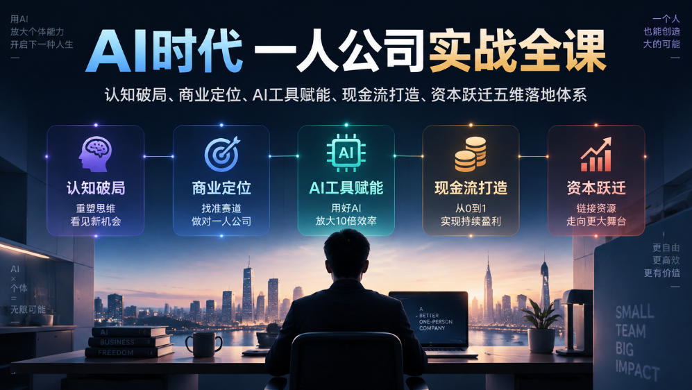 AI时代一人公司实战全课｜认知破局、商业定位、AI工具赋能、现金流打造、资本跃迁五维落地体系 - 福创网