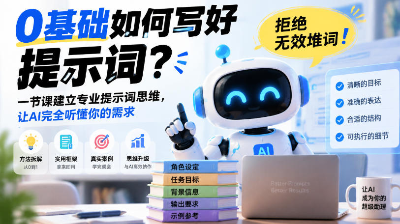 0基础如何写好提示词，拒绝无效堆词！一节课建立专业提示词思维，让AI完全听懂你的需求 - 福创网