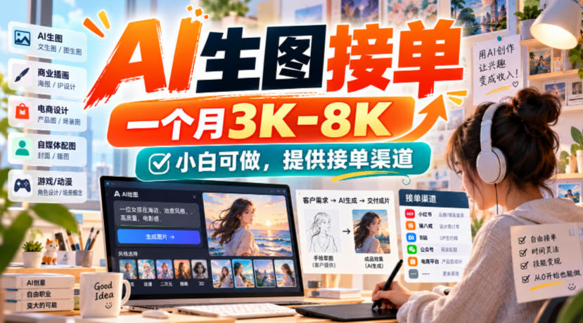 AI生图接单，一个月3K-8K，小白可做，提供接单渠道 - 福创网