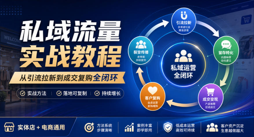 私域流量实战教程，从引流拉新到成交复购全闭环，实体店电商通用 - 福创网