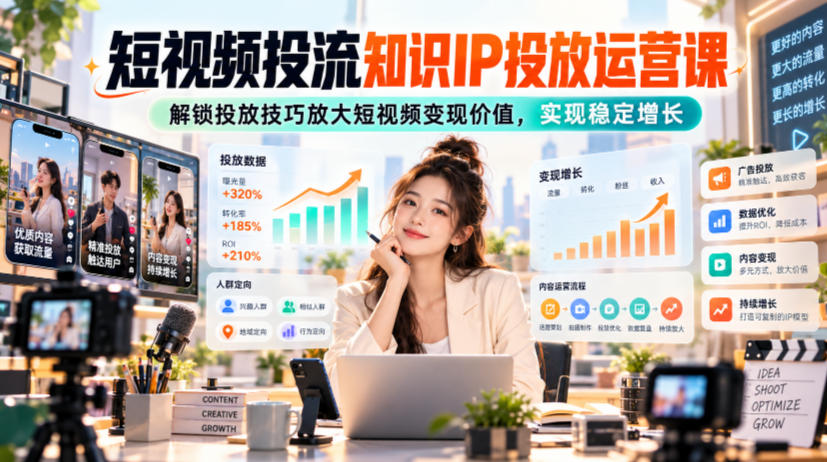 短视频投流知识IP投放运营课，解锁投放技巧放大短视频变现价值，实现稳定增长 - 福创网
