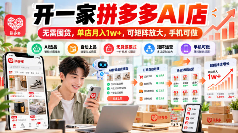 开一家拼多多AI店，无需囤货，单店月入1w+，可矩阵放大，手机可做【揭秘】 - 福创网