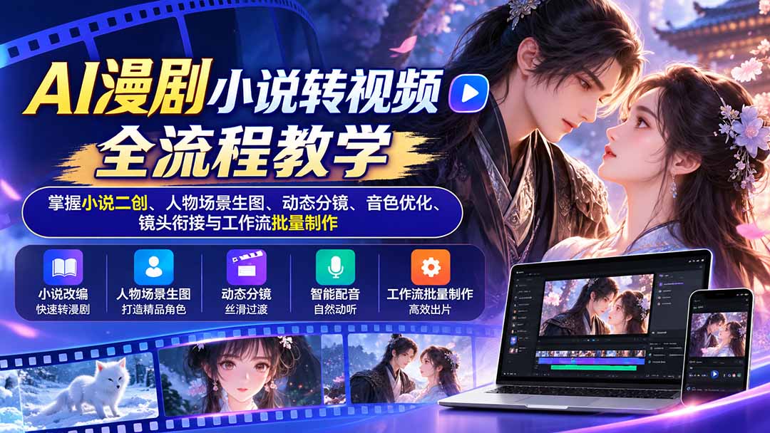 AI漫剧小说转视频全流程教学：掌握小说二创、人物场景生图、动态分镜、音色优化、镜头衔接与工作流批量制作 - 福创网