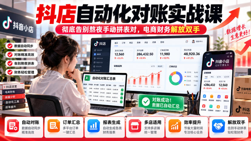 抖店自动化对账实战课，彻底告别熬夜手动拼表对，账电商财务解放双手 - 福创网