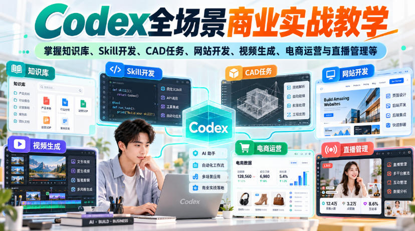Codex全场景商业实战教学，掌握知识库、Skill开发、CAD任务、网站开发、视频生成、电商运营与直播管理等(更新1010) - 福创网
