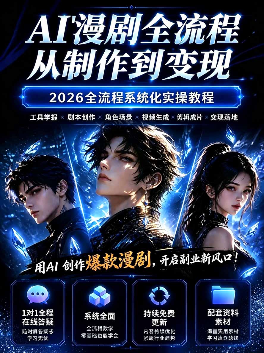 图片[1] - 【无水印】2026AI漫剧创作与商业变现掘金营：打通选题→AI编剧→角色场景→自动分镜→视频生成→剪辑发布→运营变现 - 福创网