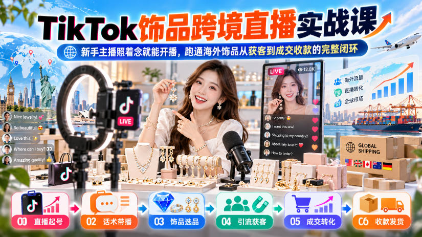 TikTok饰品跨境直播实战课，新手主播照着念就能开播，跑通海外饰品从获客到成交收款的完整闭环 - 福创网