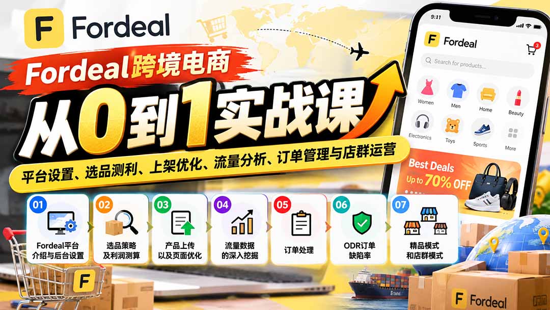 Fordeal跨境电商从0到1实战课：平台设置、选品测利、上架优化、流量分析、订单管理与店群运营 - 福创网
