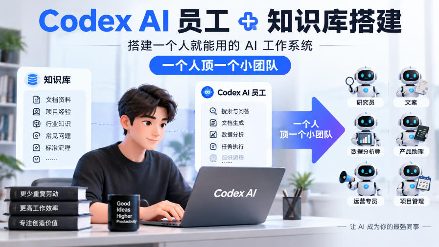 Codex AI员工+知识库搭建，搭建一个人就能用的AI工作系统，一个人顶一个小团队 - 福创网