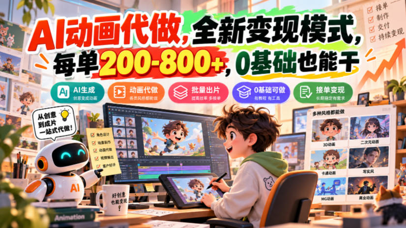 AI动画代做，全新变现模式，每单200-800+，0基础也能干【揭秘】 - 福创网