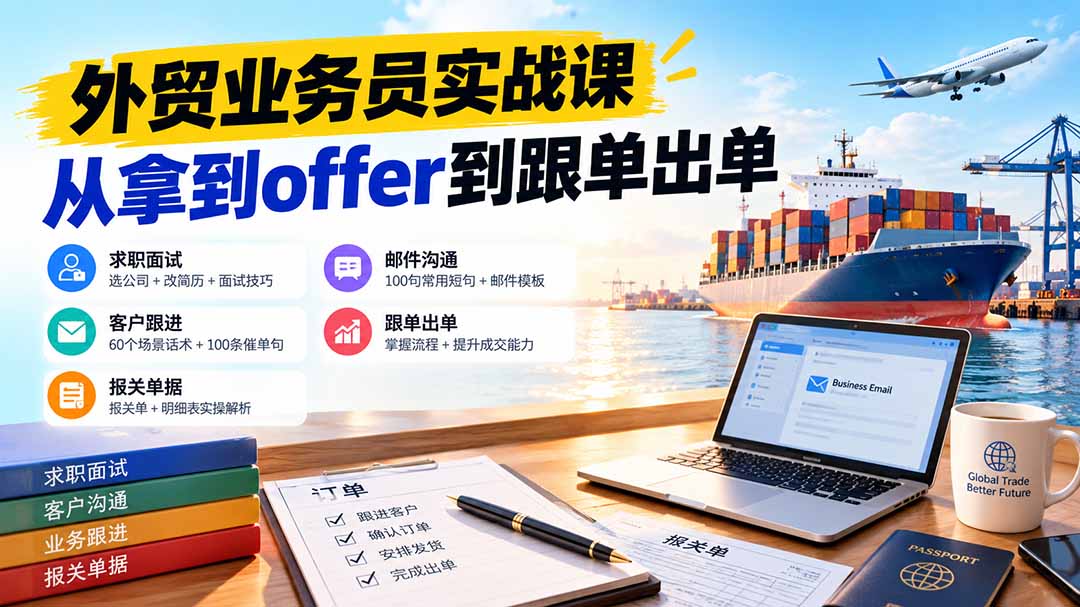外贸业务员从求职到出单实战课：教你筛选优质公司、优化简历、应对面试、客户跟进催单及出口报关操作篇 - 福创网