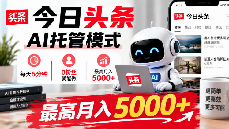 今日头条AI托管模式，每天5分钟，0粉丝就能做，最高月入5000+【揭秘】 - 福创网