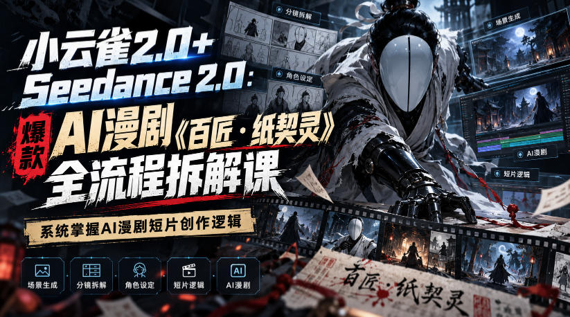 小云雀2.0+Seedance 2.0：爆款AI漫剧《百匠・纸契灵》全流程拆解课，系统掌握AI漫剧短片创作逻辑 - 福创网