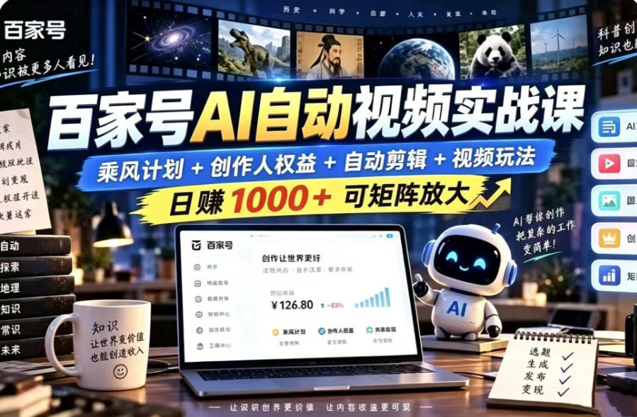 百家号自动矩阵玩法，长期可以做的项目，日入1k+，真正的睡后收入 - 福创网
