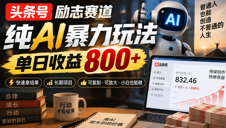 头条号励志赛道，纯AI暴力玩法，单日收益800+，快速拿结果，长期项目 - 福创网