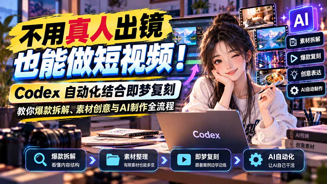 不用真人出镜也能做短视频！Codex自动化结合即梦复刻，教你爆款拆解、素材创意与AI制作全流程 - 福创网
